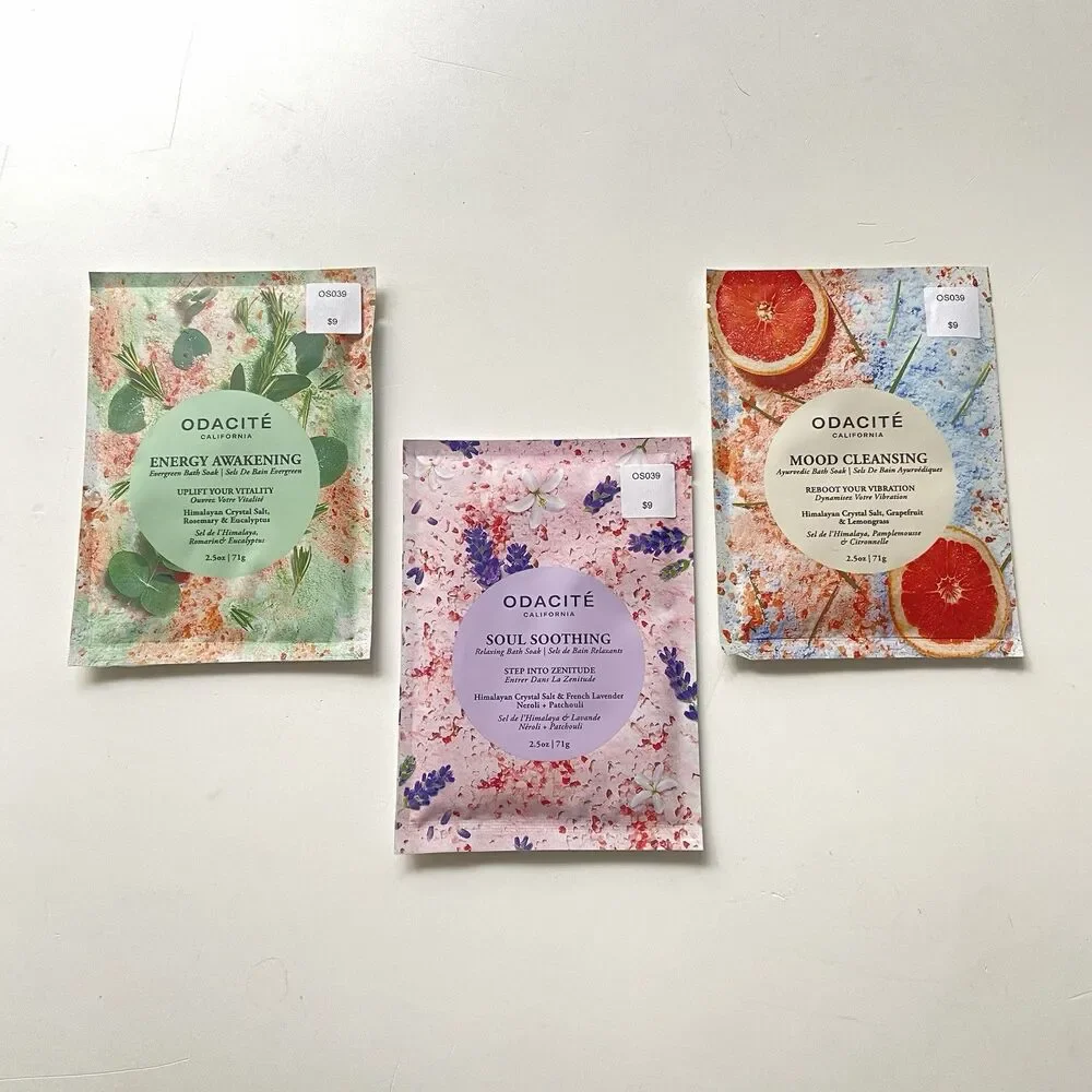 Odacité Bath Soak Trio Set Himalayan Crystal Salt Mood, Soul, Energy 2.5 oz